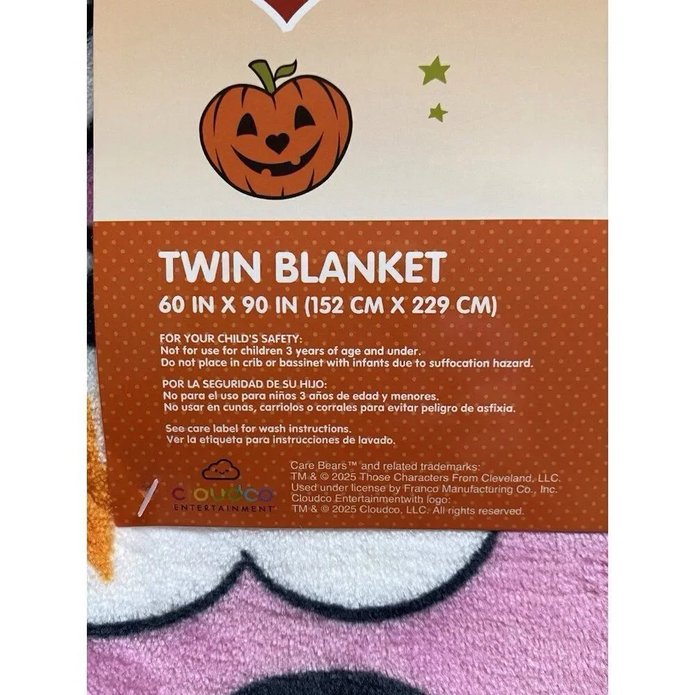Care Bears Halloween Witch Mummy Pumpkin Pink TWIN‎ SIZE Blanket 60 X 90” NEW